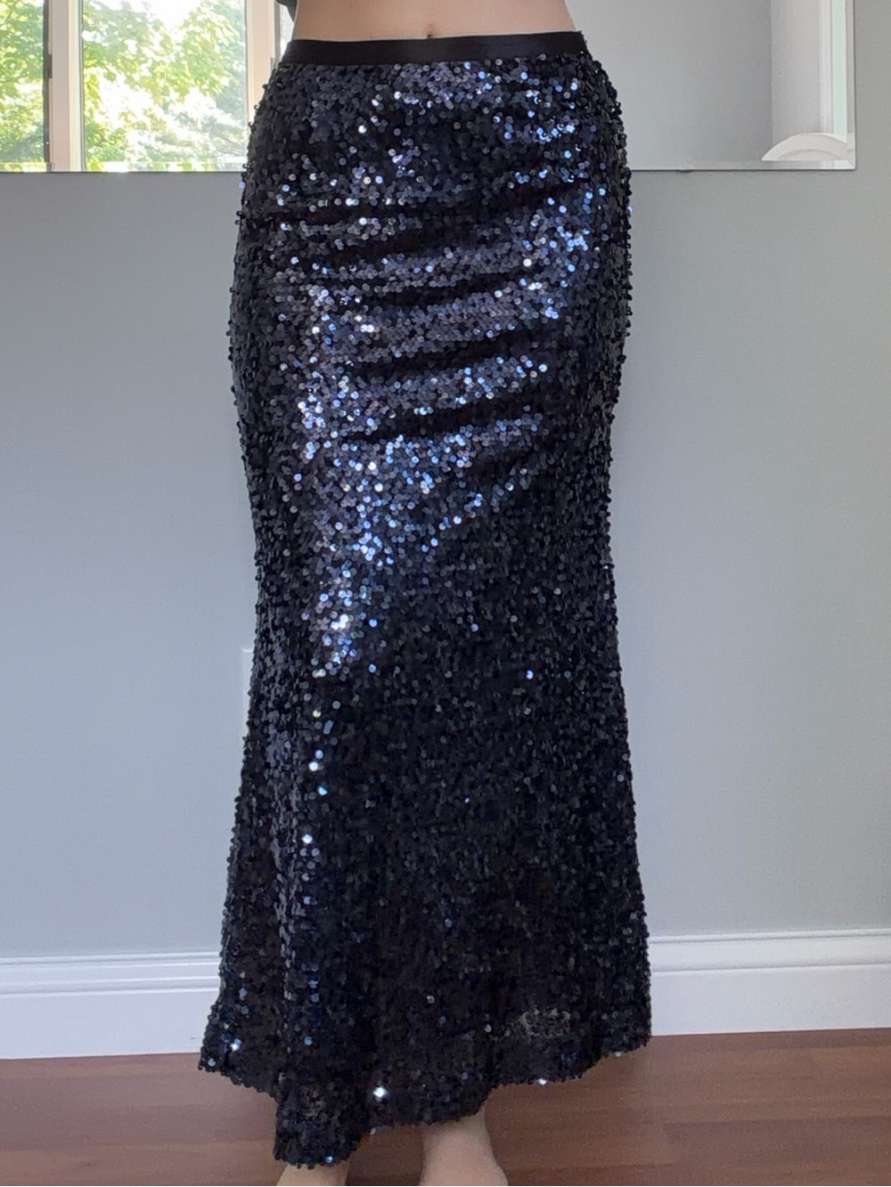 Carmen Marc Valvo Vintage Navy Blue Sequin Maxi Skirt